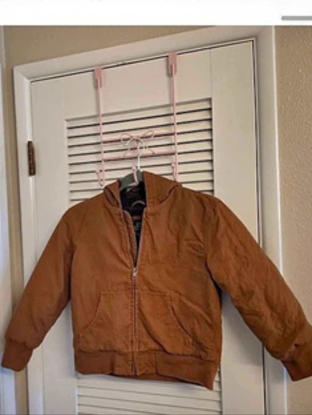 Gap Kids Sherpa-Lined Hooded Canvas Jacket Brown SIZE S (6-7)